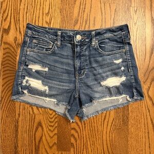 American Eagle Hi-Rise Shortie Distressed Dark Denim Shorts Size 10